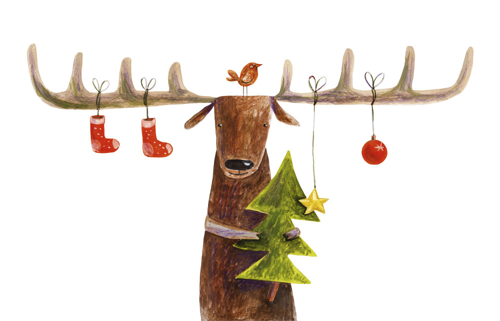 Elch mit Weihnachtsbaum